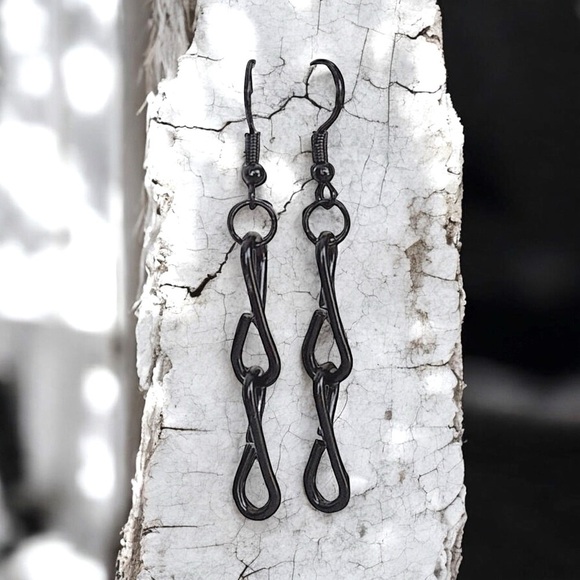 5 For $25💫Alternative Wicked Black Chains Links Dangles Earrings - Picture 3 of 4